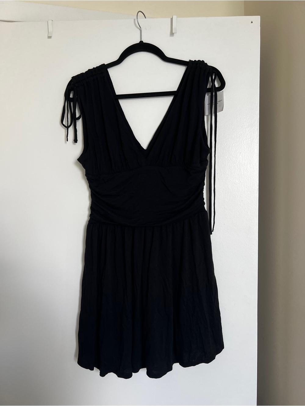 American Eagle Outfitters Black V-Neck Mini Dress with Tie Shoulders